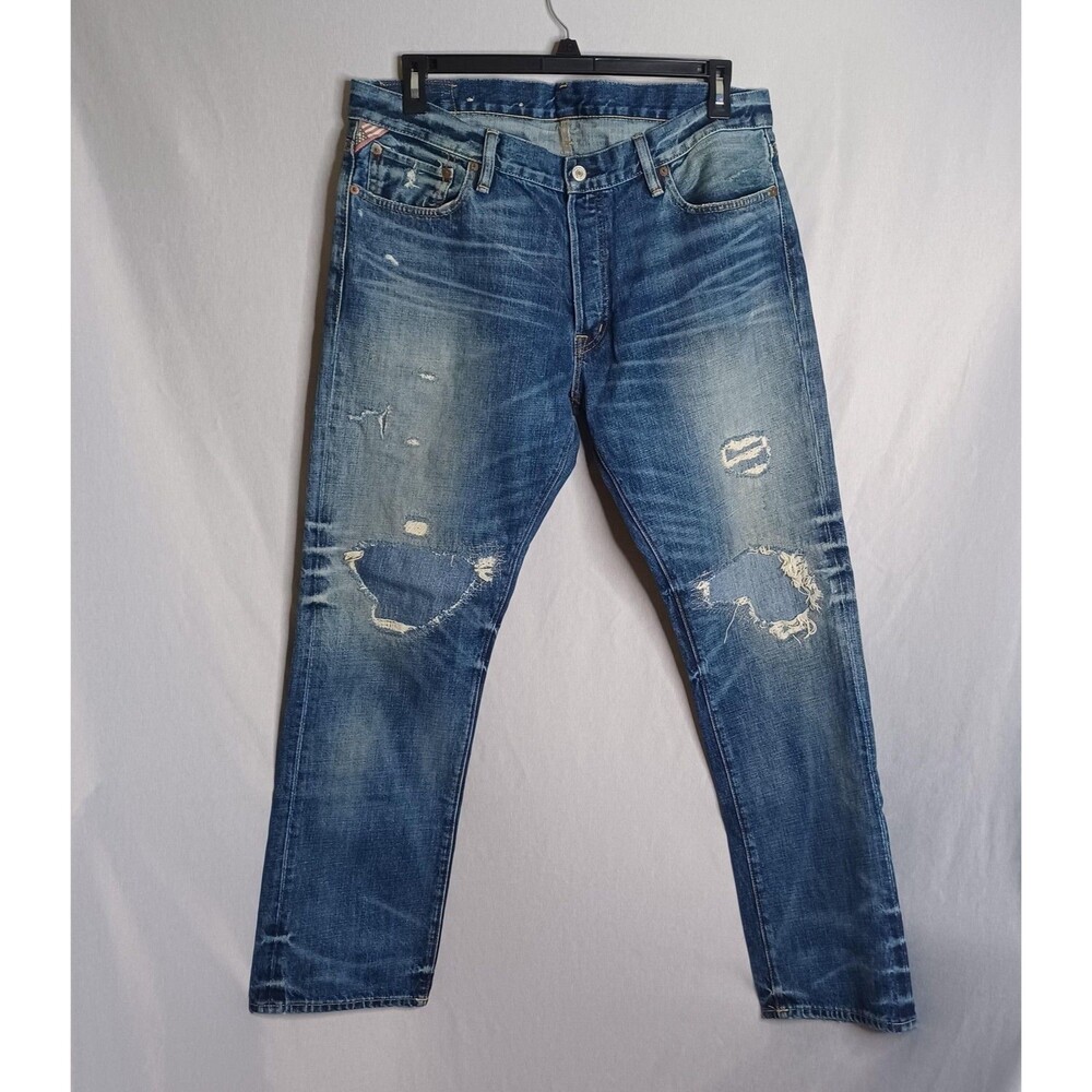 Denim & Supply Ralph Lauren Jeans Mens 36x32 Blue Distressed Straight Button Fly